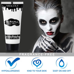 MEICOLY applied with sponge demonstrating fast full-coverage base for face paint