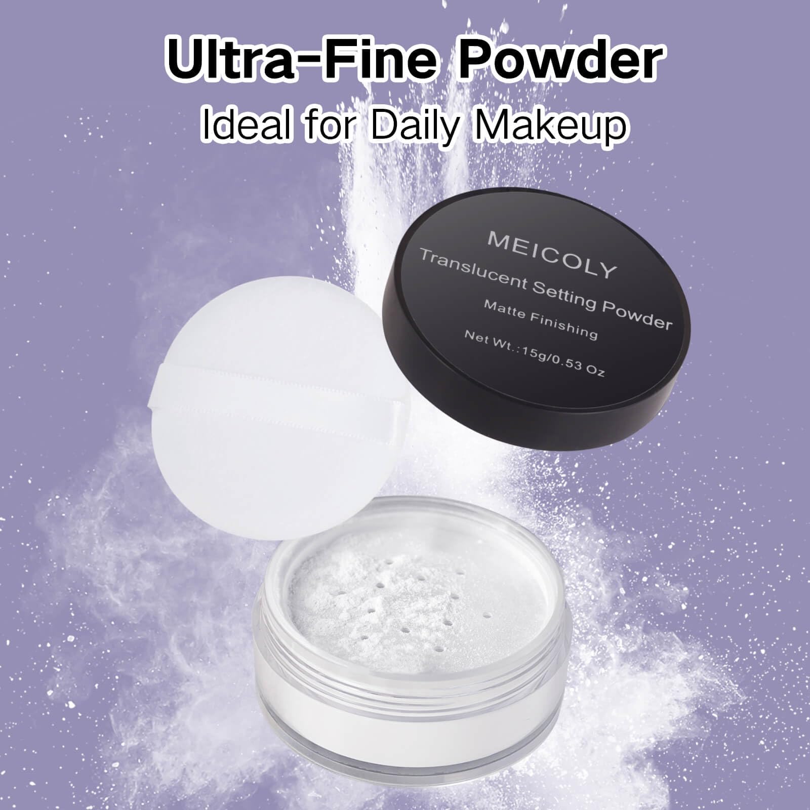 MEICOLY applied with a fluffy brush demonstrating easy even application and mattifying benefit