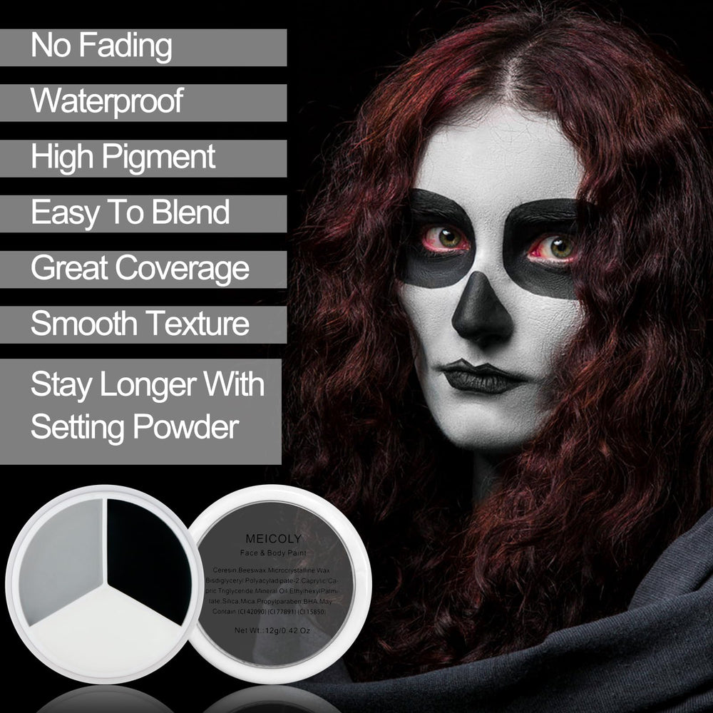 MEICOLY applied on adult clown face showing bold contrast and long-lasting finish