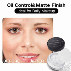 MEICOLY before and after oil control comparison showing reduced shine and longer wear