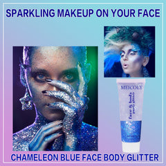 MEICOLY glitter gel texture close-up showing chunky holographic particles benefit sparkle