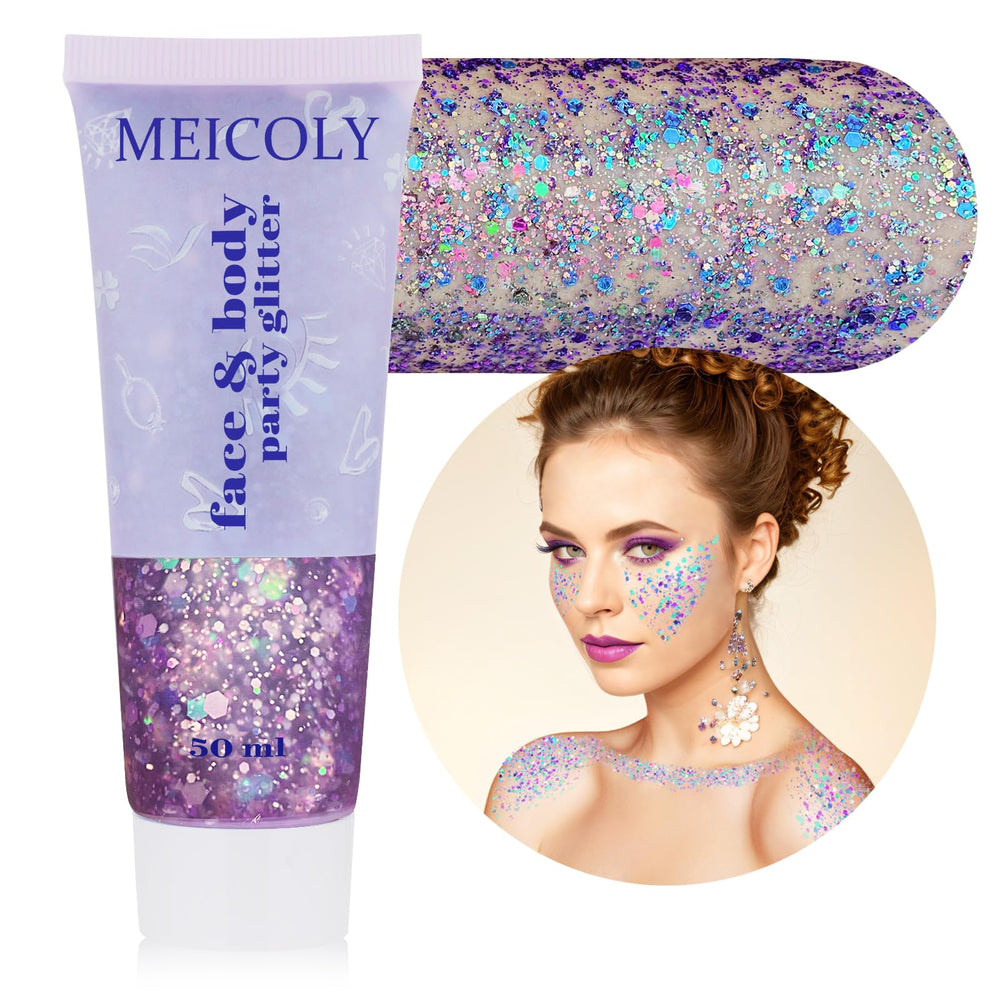 MEICOLY front tube displaying purple chameleon glitter gel, vivid festival-ready shine
