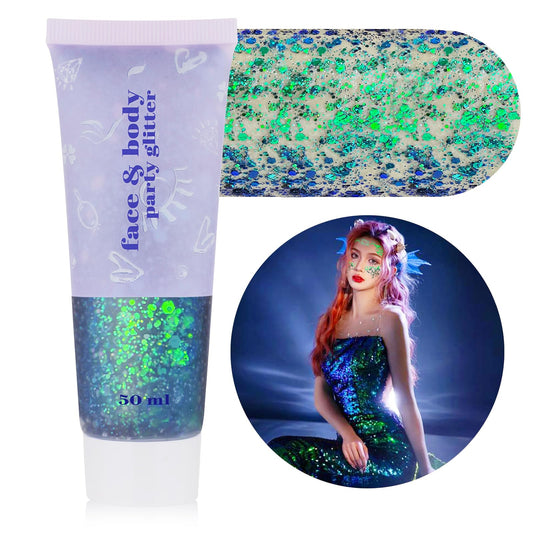 MEICOLY tube front view showing compact glitter gel and convenient packaging