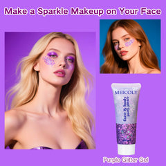 MEICOLY full-face festival look showcasing bold, long-lasting sparkle