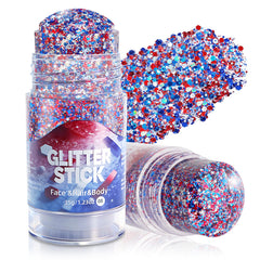 MEICOLY front packaging showing patriotic red white blue glitter stick for easy selection