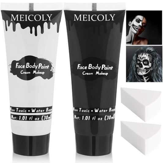 MEICOLY front packaging showing black and white paints and sponges for bold looks