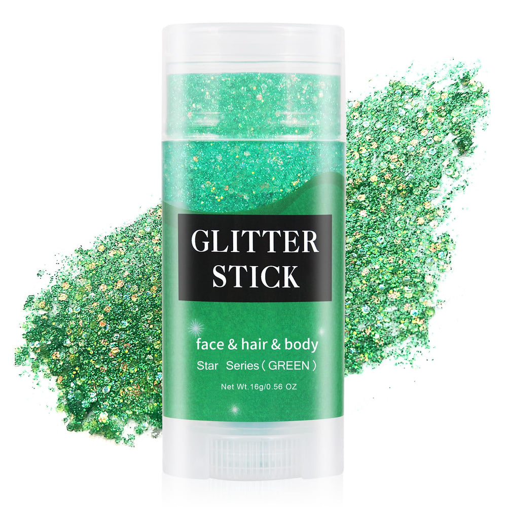 MEICOLY front packaging showing glitter stick and bright green color benefit