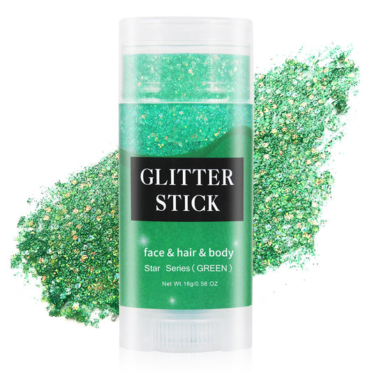 MEICOLY front packaging showing glitter stick and bright green color benefit