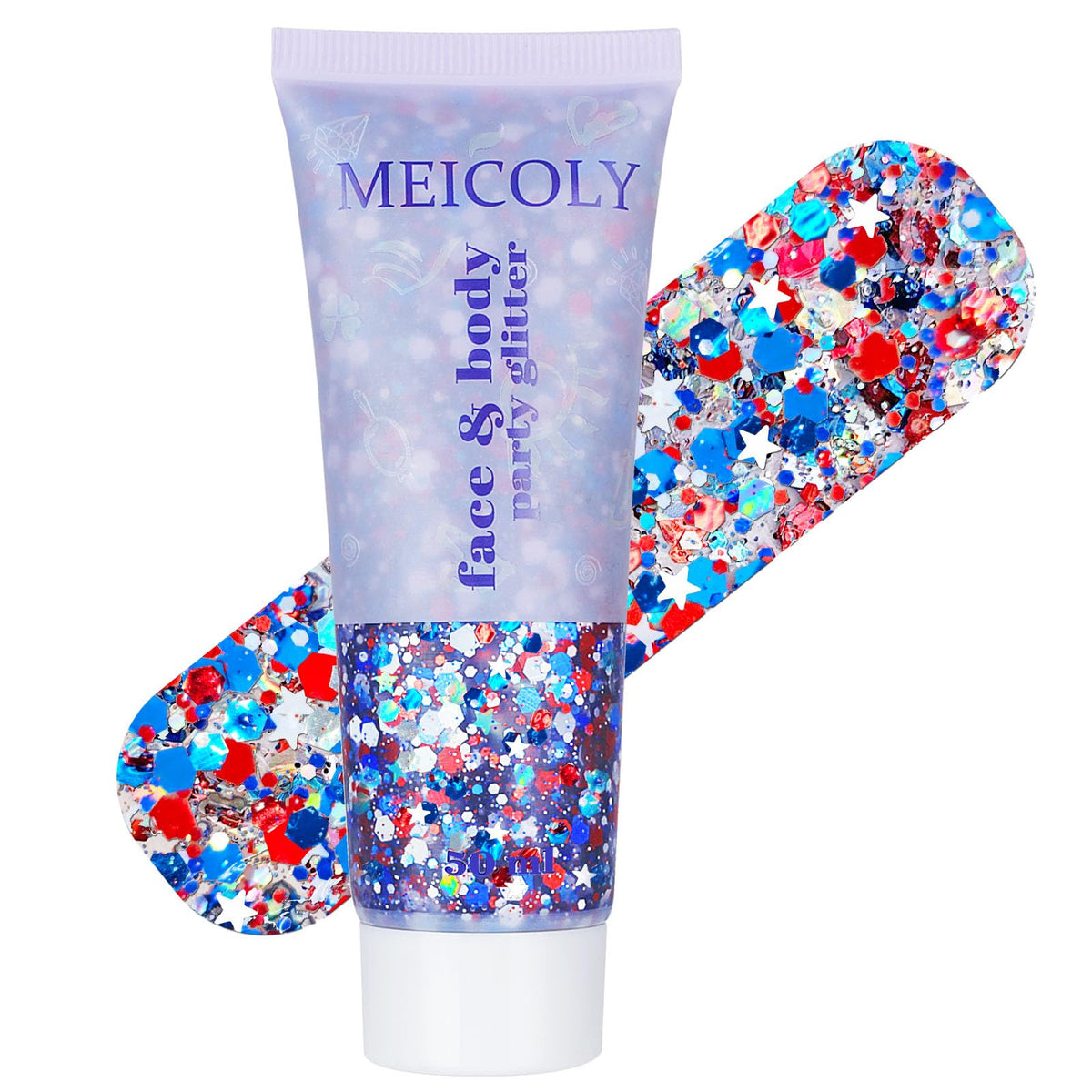 MEICOLY front packaging shows patriotic glitter gel for easy festive looks