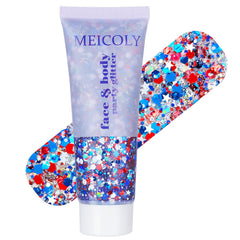 MEICOLY front packaging shows patriotic glitter gel for easy festive looks