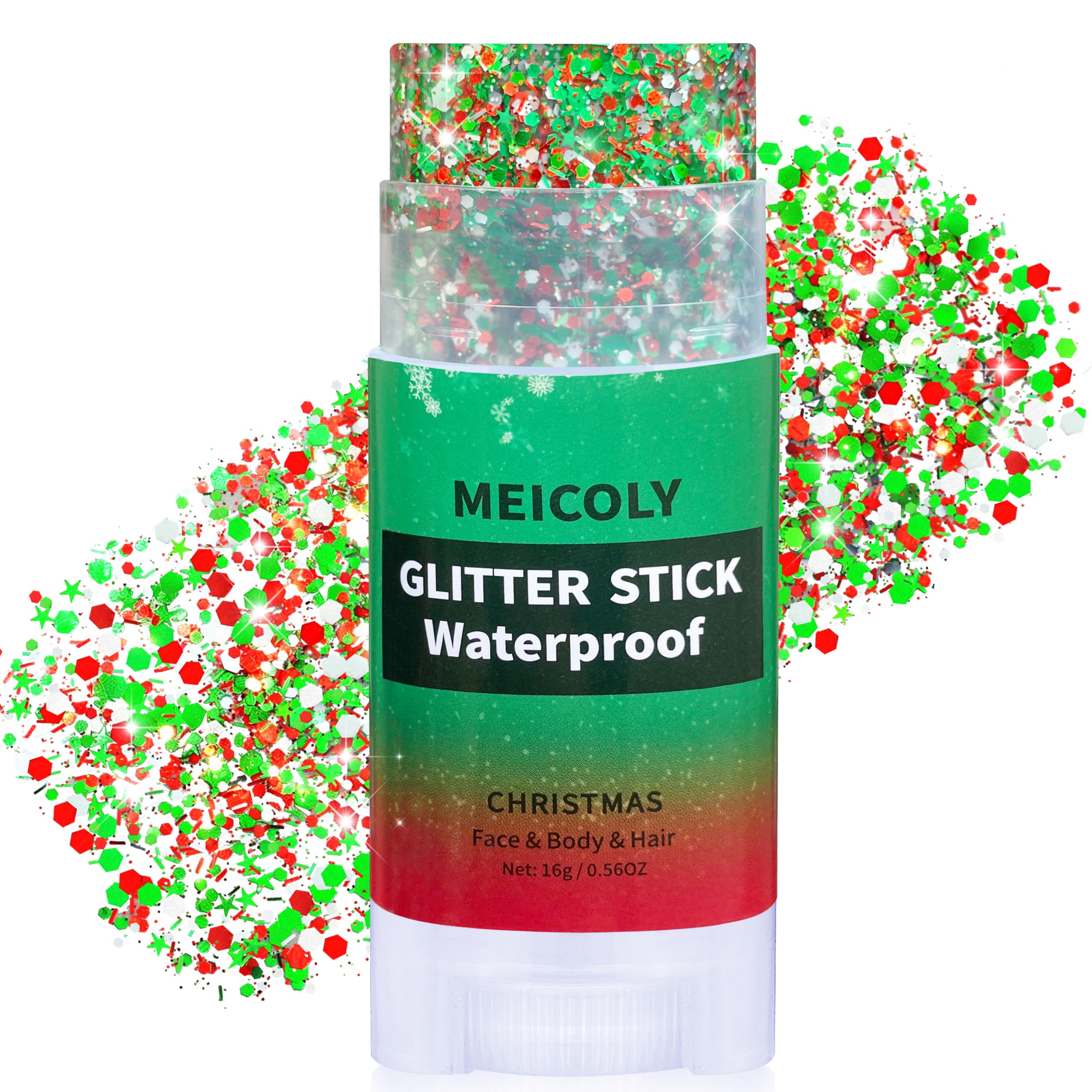MEICOLY front packaging showing Portugal themed glitter stick and benefits