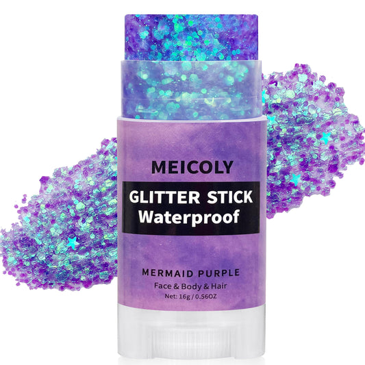 MEICOLY front packaging showing purple glitter stick for fast application