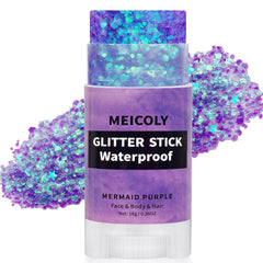 MEICOLY front packaging showing purple glitter stick for fast application