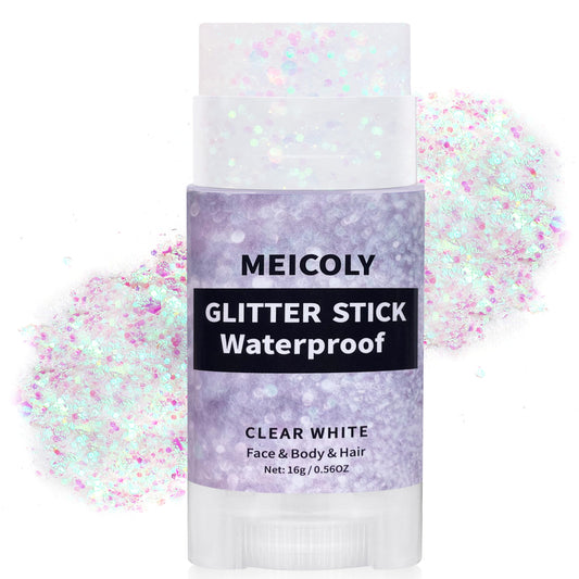 MEICOLY front packaging showing glitter stick and compact benefit of travel-ready sparkle