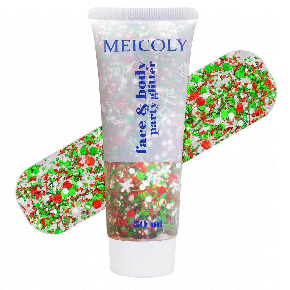 MEICOLY front packaging showing red green glitter and 50ml capacity, ready for matches