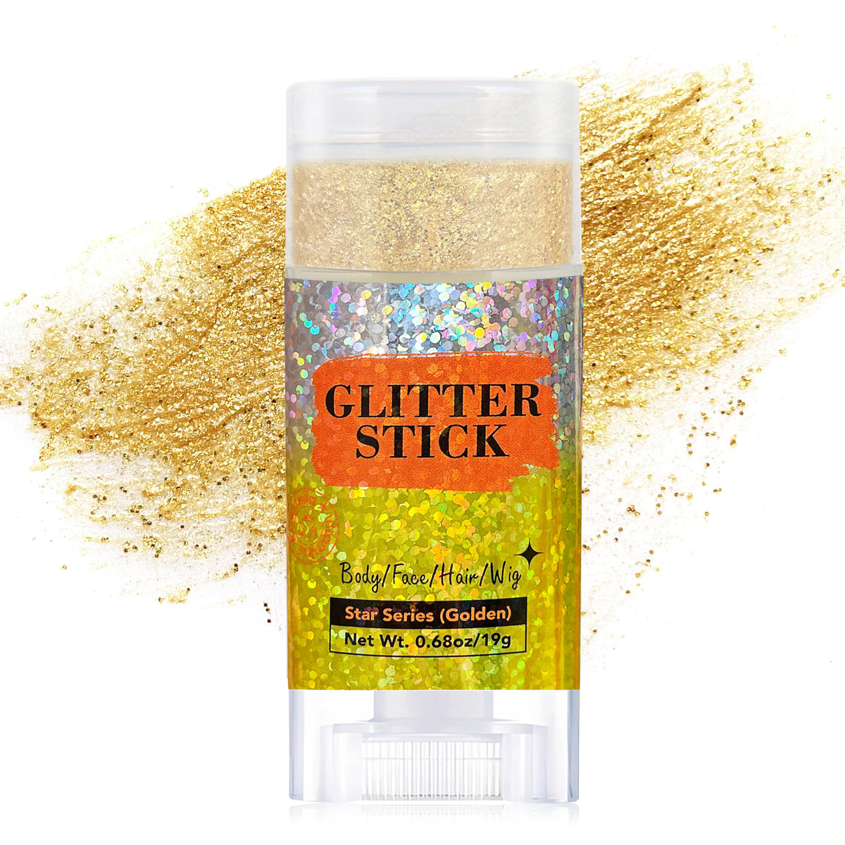 MEICOLY front packaging showing glitter stick and compact travel size benefit