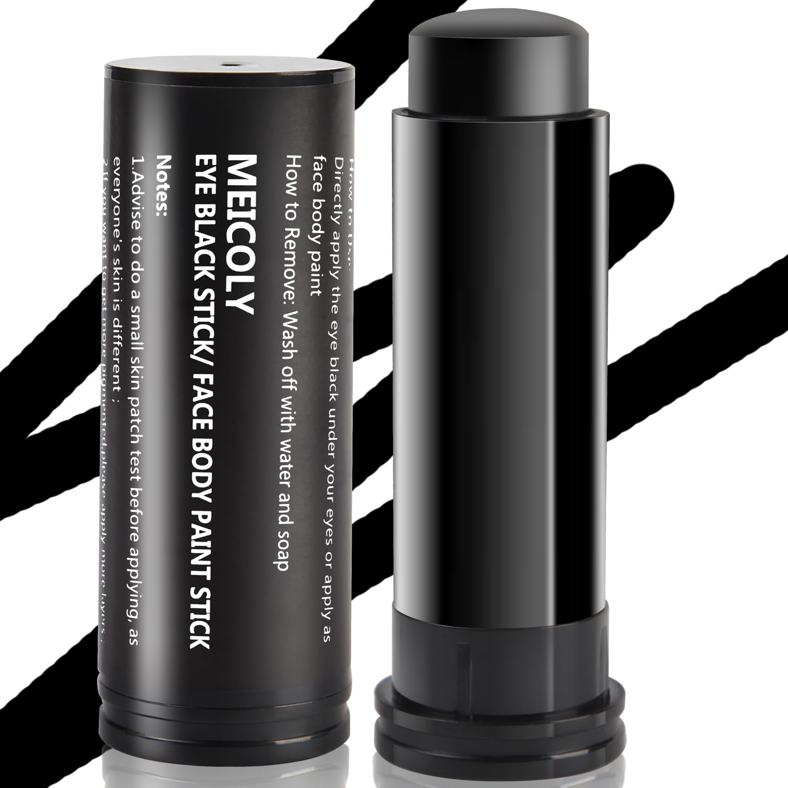 MEICOLY front view of closed eye black stick showing compact design and portability