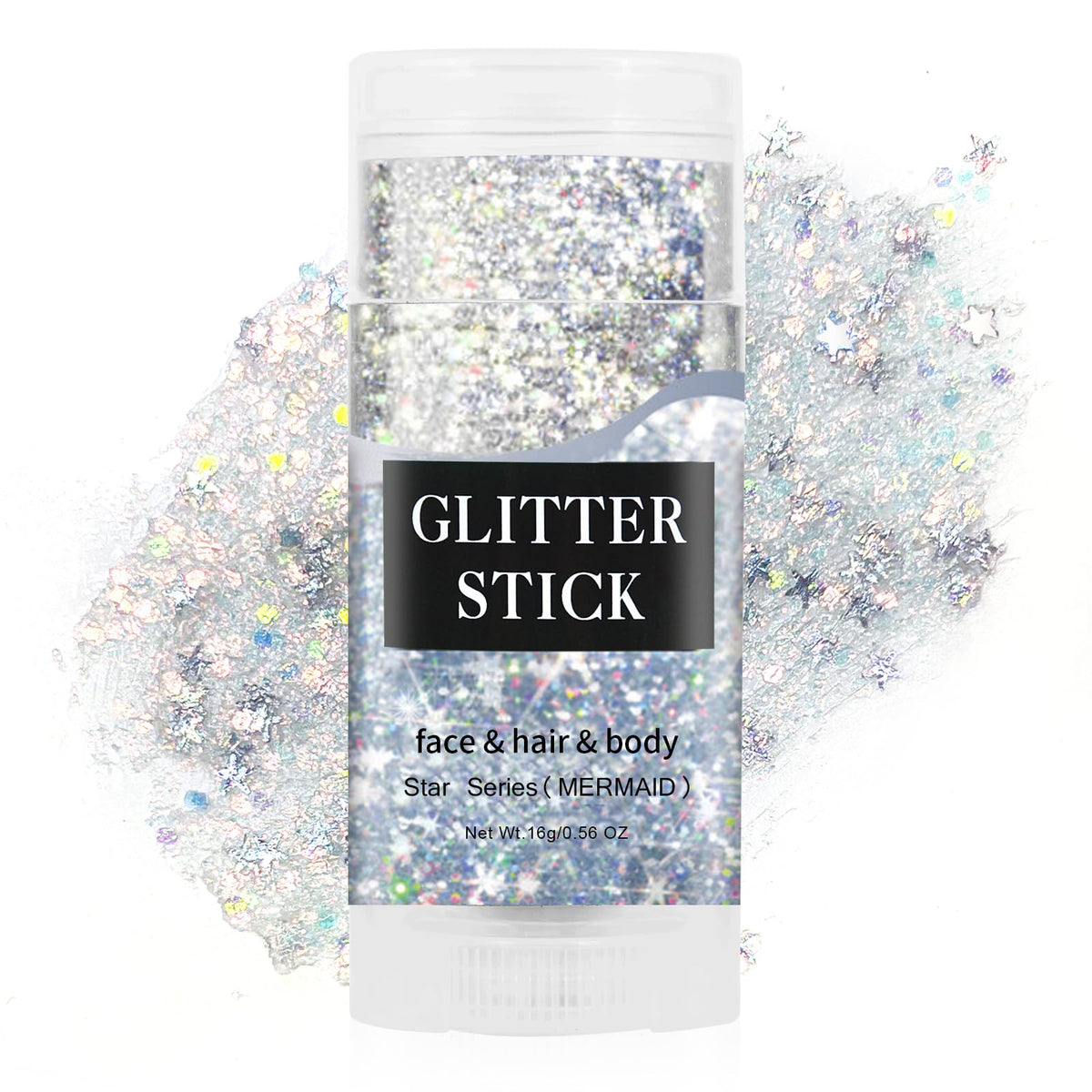 MEICOLY front stick packaging showing compact glitter travel benefit