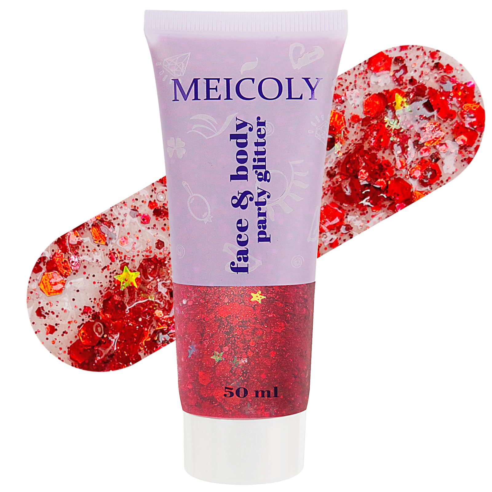 MEICOLY front tube displaying maple red glitter, clear branding and compact size