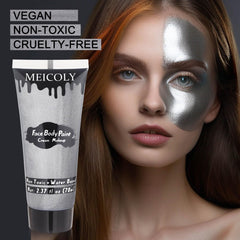 MEICOLY full-face tin man makeup showcasing intense metallic finish