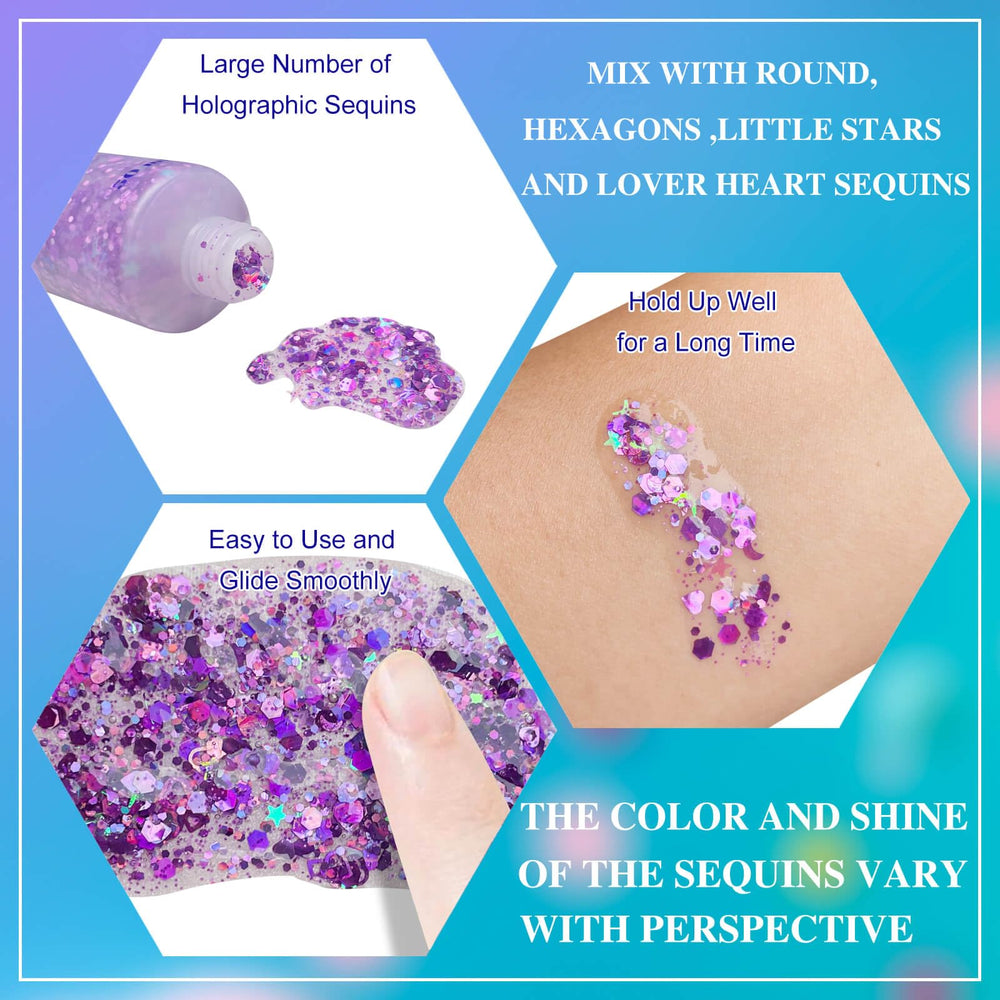 MEICOLY glitter in hair streak demonstrating festival-ready shine