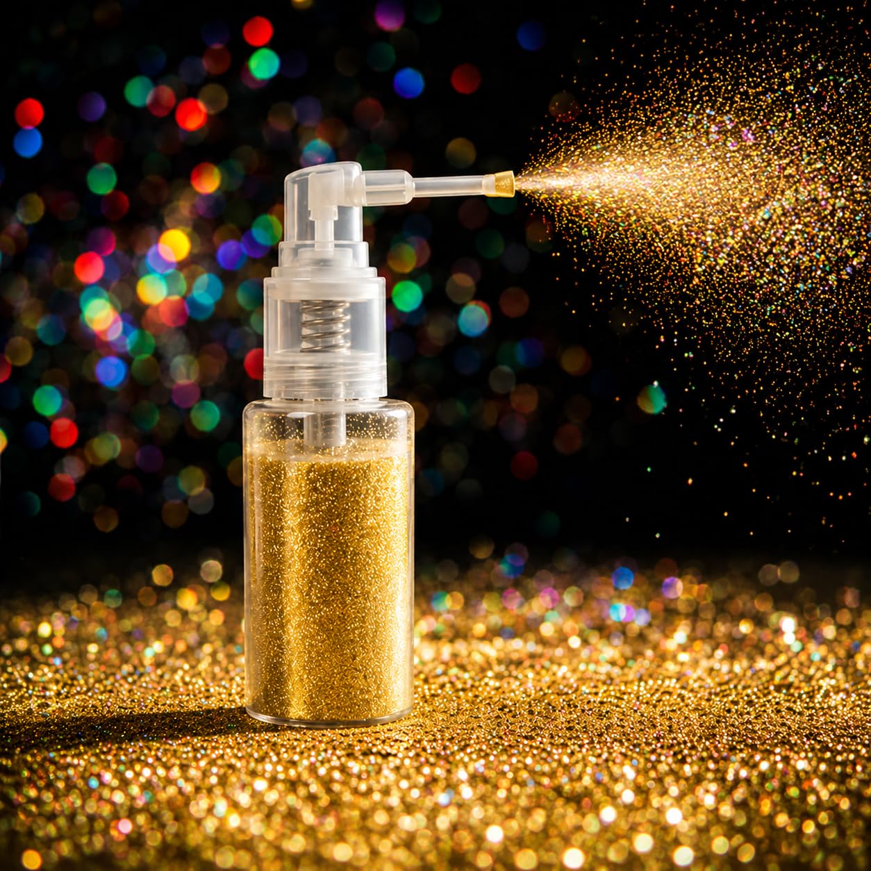 MEICOLY gold spray front can showing brand and compact size for portability
