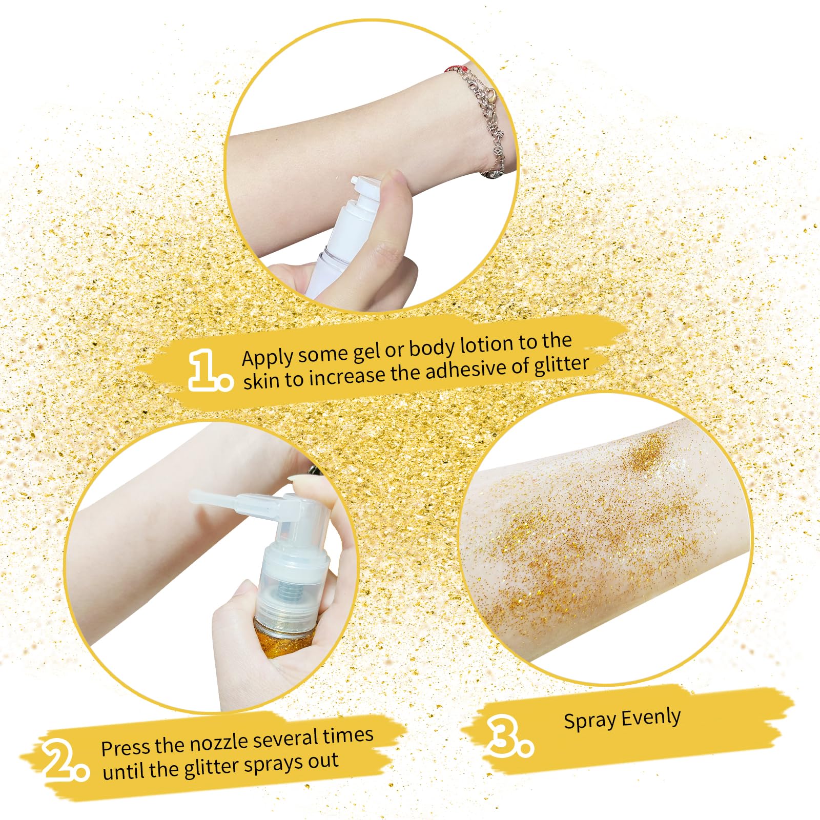 MEICOLY sprayed on arm in lifestyle shot demonstrating safe skin-friendly shine