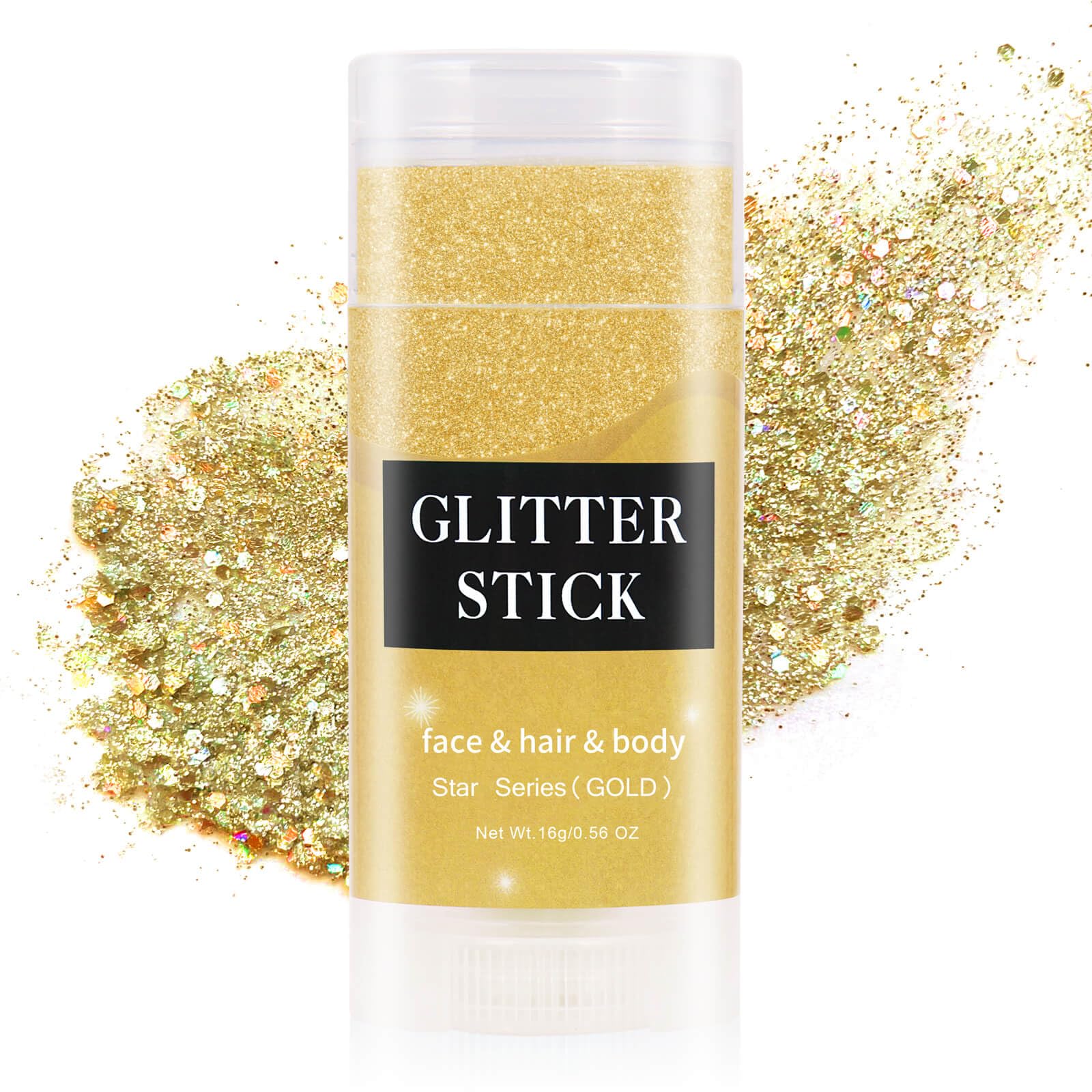 MEICOLY front packaging showing gold glitter stick and branding for easy identification