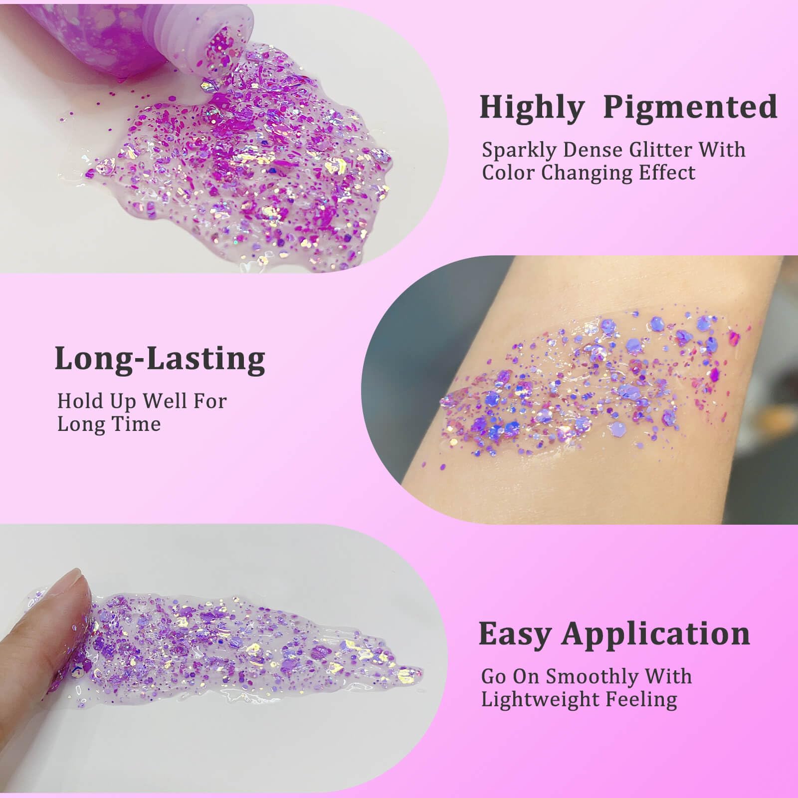 MEICOLY gel streaked through hair displaying color shift and lightweight hold benefit