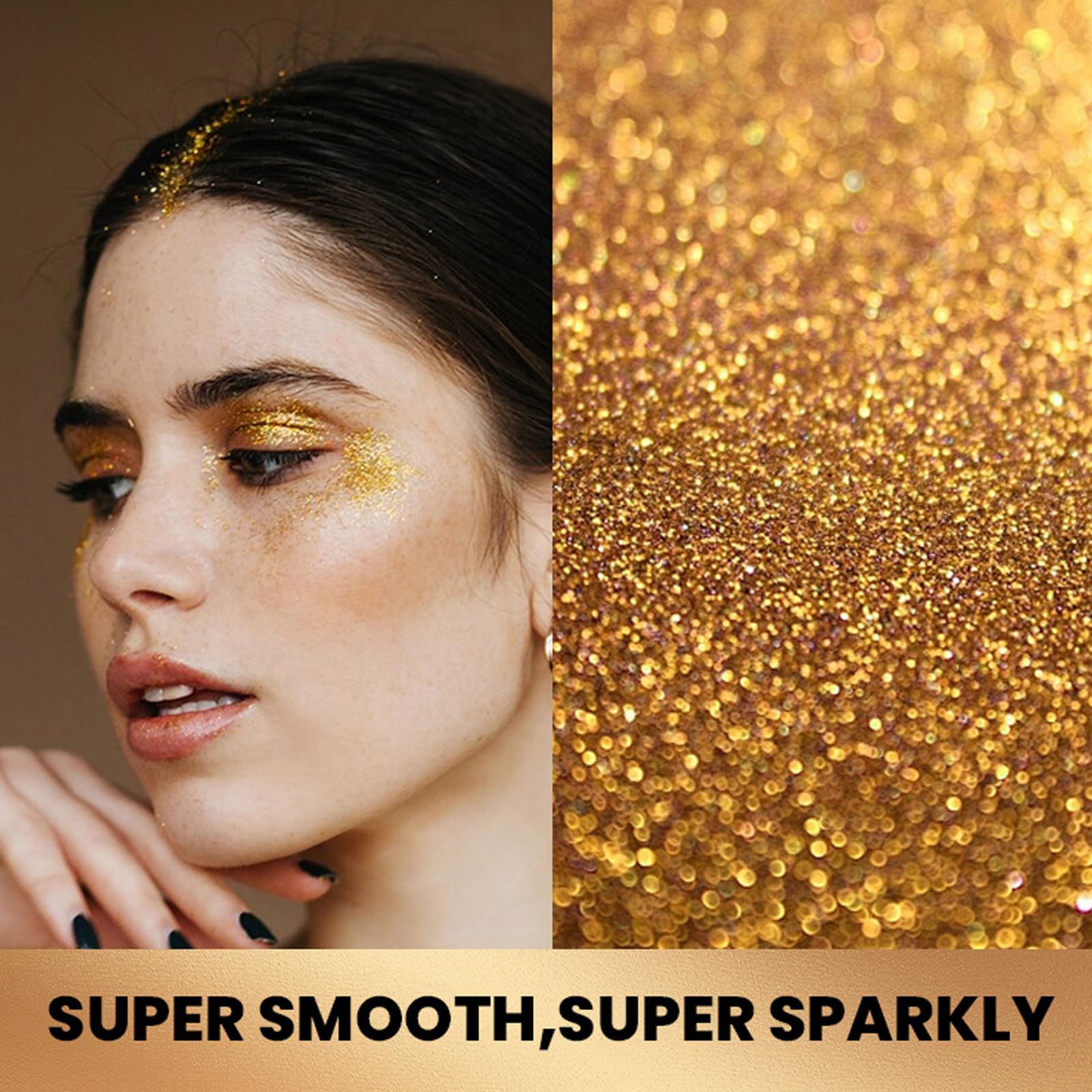 MEICOLY glitter streaked through hair adding festival-ready shine