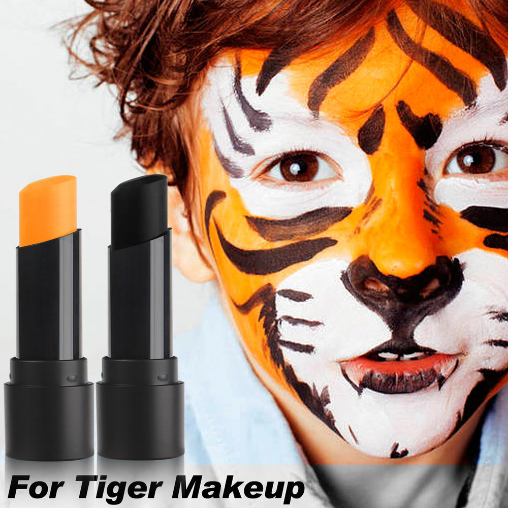 MEICOLY tiger face paint on model showing dramatic Halloween or cosplay impact