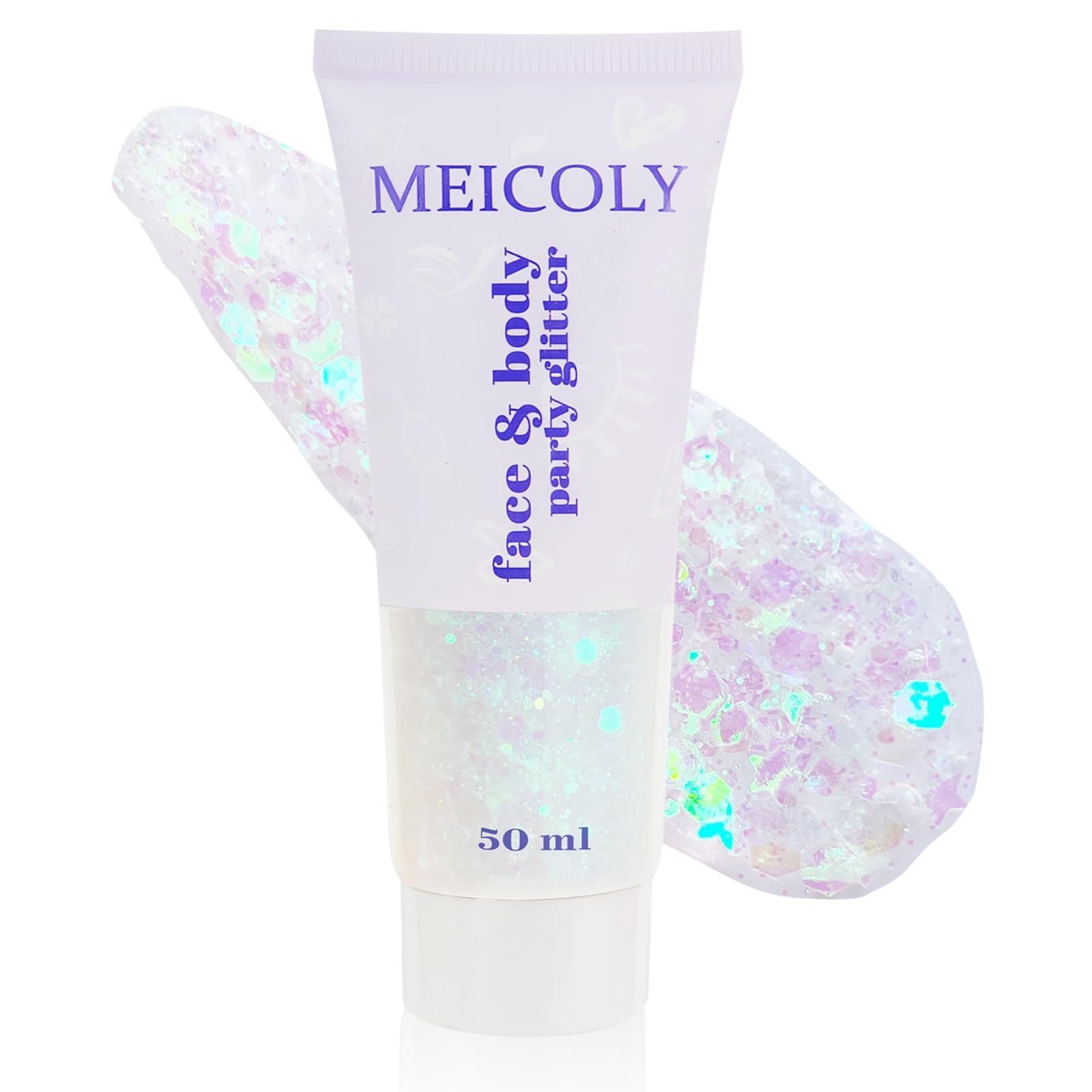 MEICOLY glitter on child at party illustrating gentle formula and fun benefit