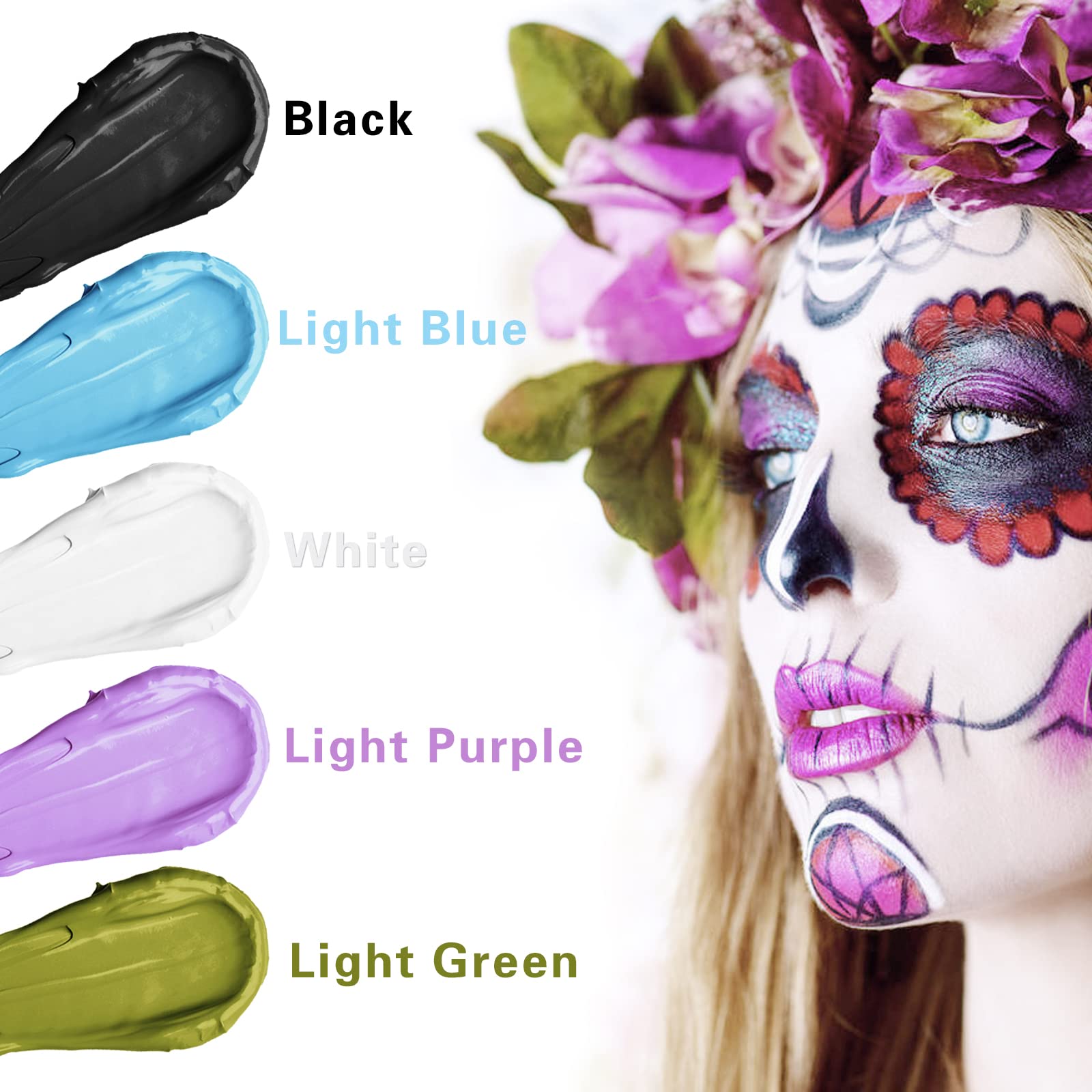 MEICOLY purple face paint in a Halloween party scene showing vibrant costume-ready color