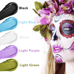 MEICOLY purple face paint in a Halloween party scene showing vibrant costume-ready color