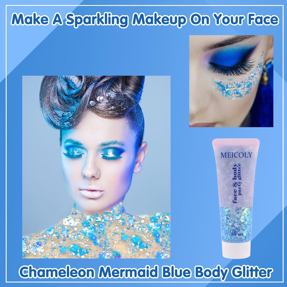 MEICOLY close-up texture of chunky glitter and fine shimmer for depth