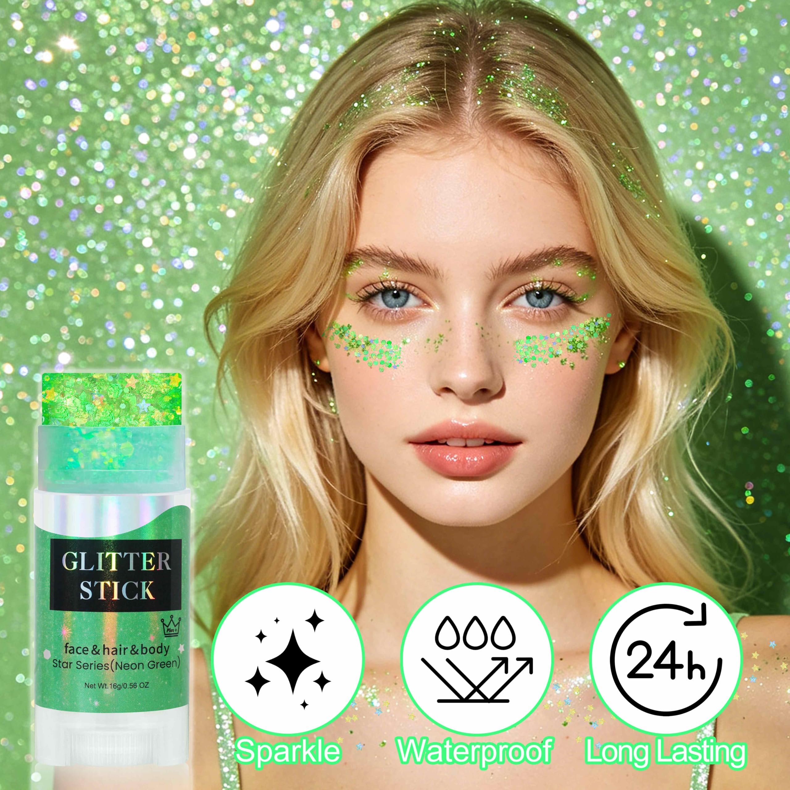 MEICOLY applied on forehead demonstrating bold sparkle and long-wear benefit