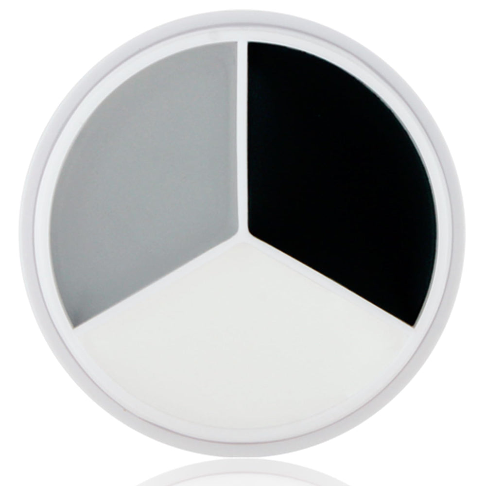 MEICOLY palette front view showing three grayscale pans and applicator for easy selection