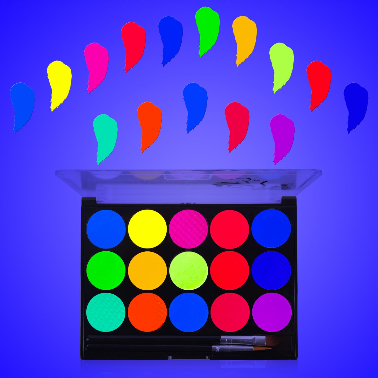 MEICOLY palette front view showing 15 neon colors and white for versatile looks
