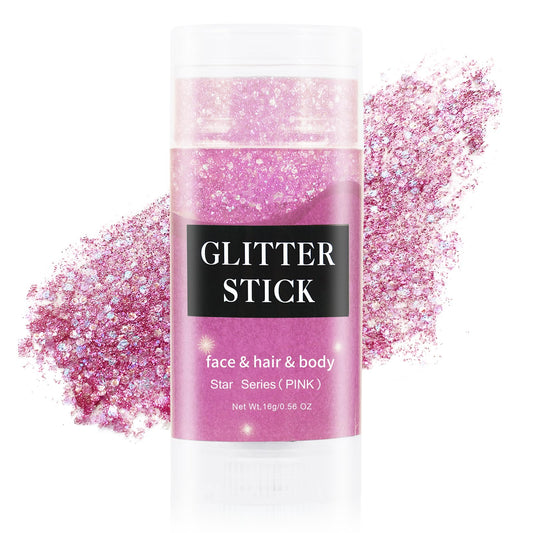 MEICOLY front packaging showing pink glitter stick and compact design benefit