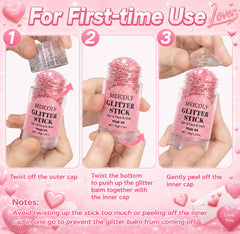 MEICOLY glitter swiped on cheek showcasing instant radiant pink shimmer