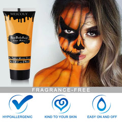 MEICOLY pumpkin full face look showing complete Halloween coverage and color pop