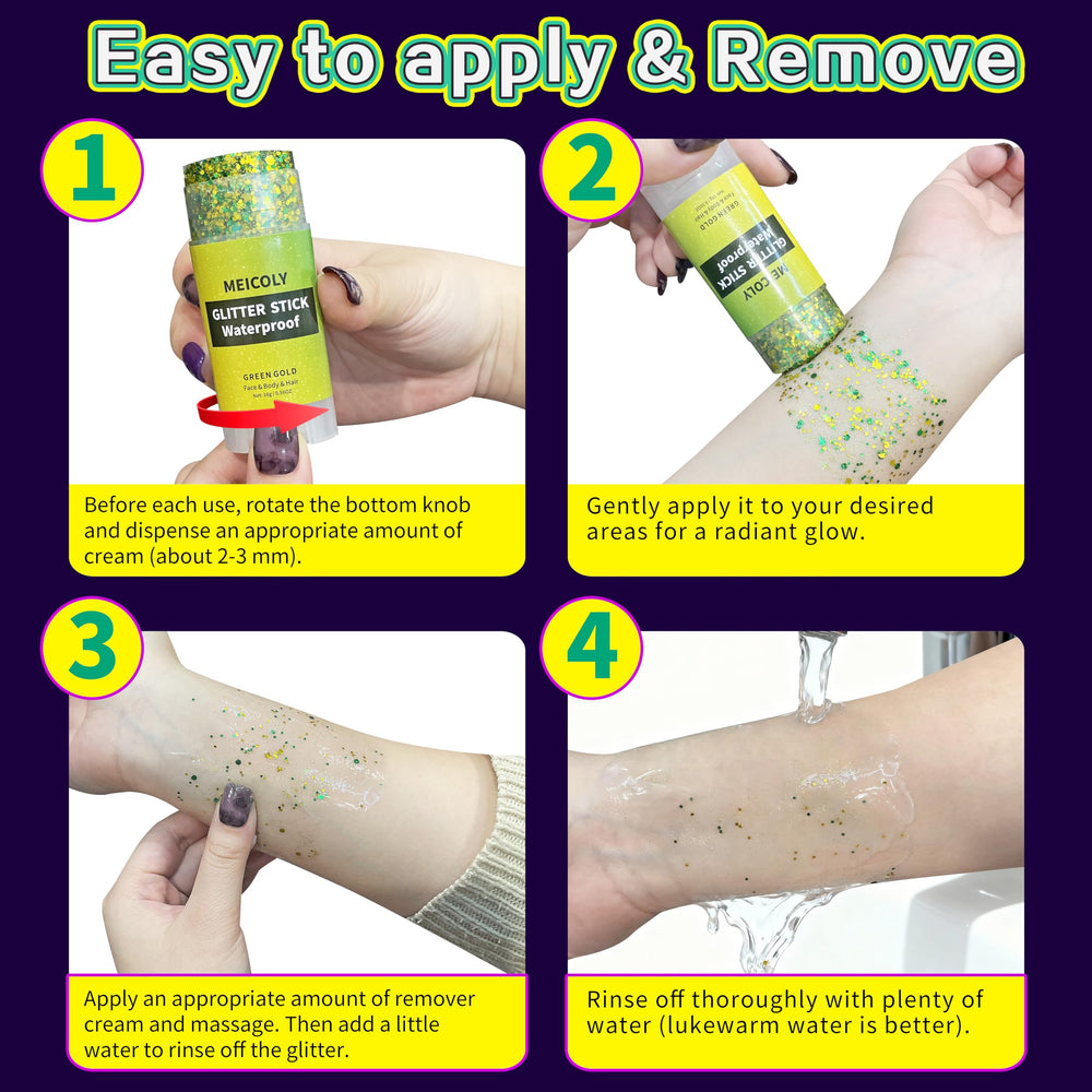 MEICOLY removal demo using makeup wipe showing easy, clean removal