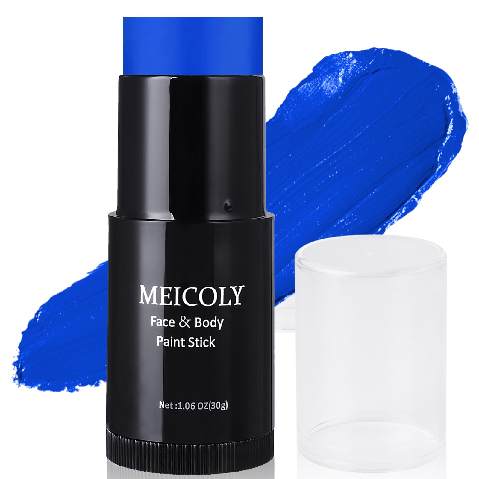 MEICOLY front view of royal blue stick shows bold color and quick application benefit