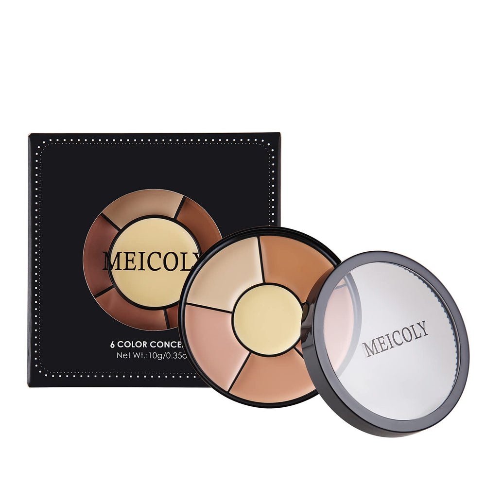 MEICOLY close-up texture shot of creamy concealer shades highlighting blendable, high-pigment formula
