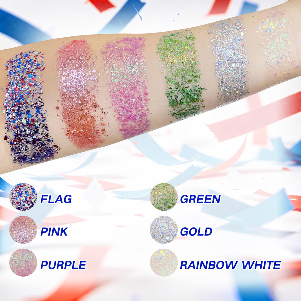 MEICOLY shoulder and cheek festival makeup showing visible waterproof sparkle