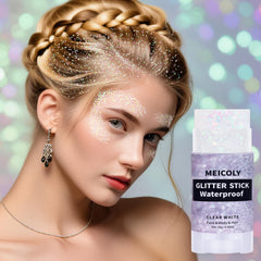 MEICOLY size scale with hand demonstrating compact stick for on-the-go touch-ups