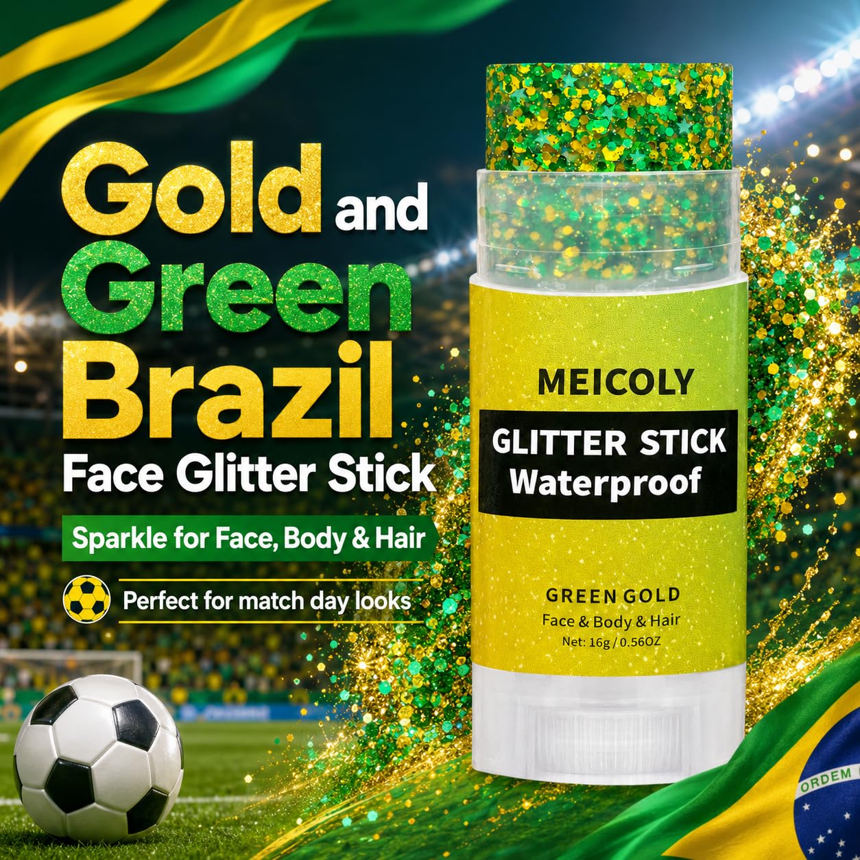MEICOLY applying stick to cheek for instant fan sparkle
