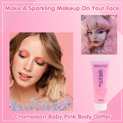 MEICOLY gel texture close-up highlighting dense holographic glitter and shine
