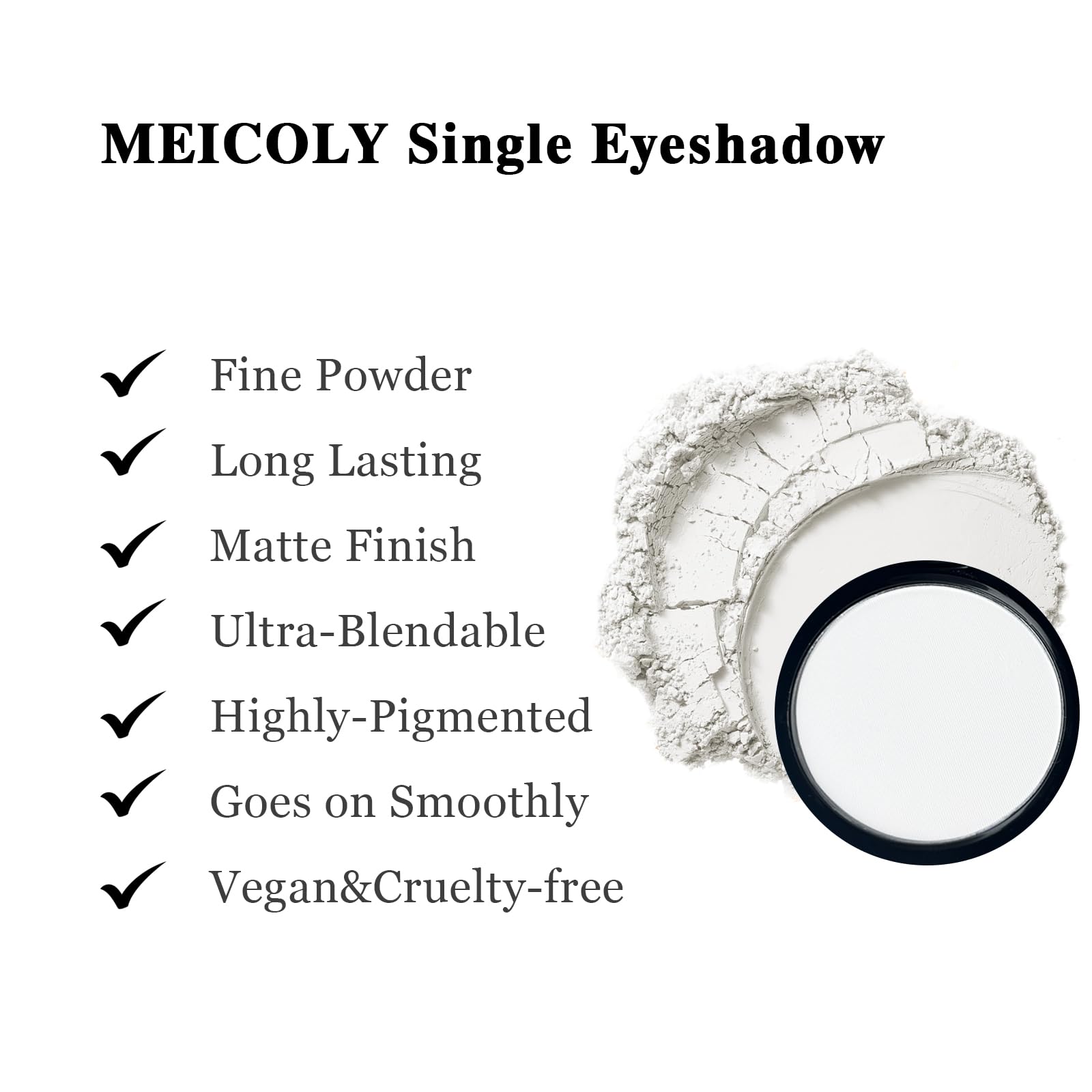 MEICOLY pressed powder close-up texture, smooth blendable finish benefit
