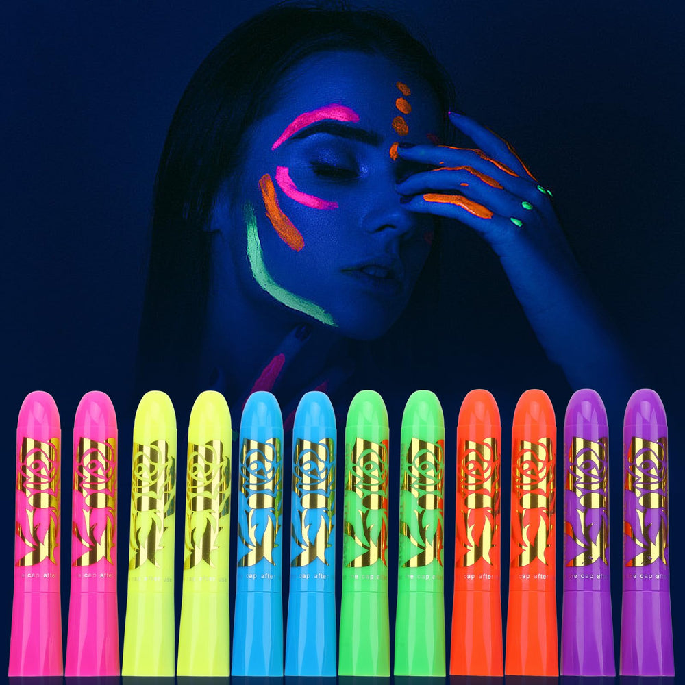 MeiduGaga front packaging showing 12 neon crayons and benefits